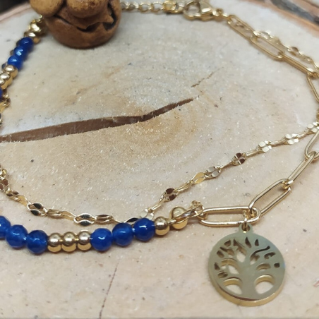bracelet arbre de vie et perles acier inoxydable - modèle bleu