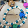 ensemble bleu collier et bracelet en bois coccinelles pour enfant